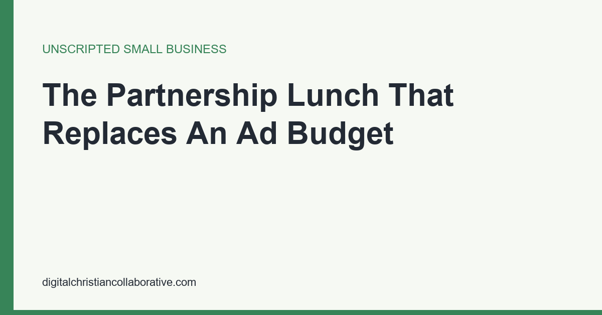 Two business owners at a coffee table sketching a mutual referral arrangement on a napkin.